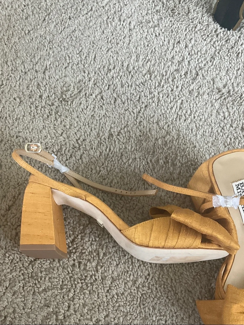 Badgley Mischka Mustard Bow Block Heel Ankle-Strap Sandal
